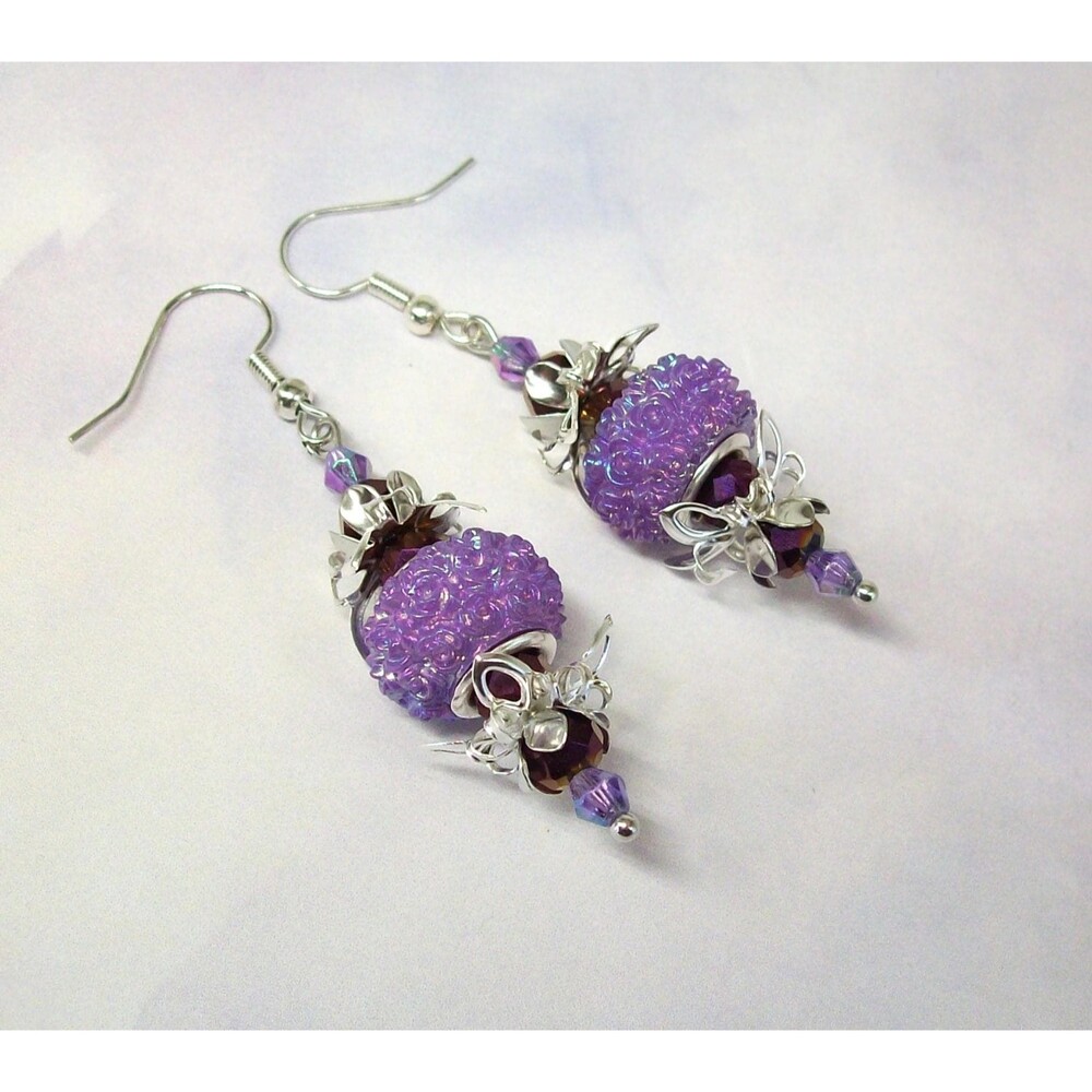 Iridescent Lavender Purple Dangle Earrings, Silver, Artisan Crafted Unique Jewel